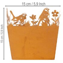 Artikel Pflanztopf, Metalldeko mit Vögeln, Übertopf, Frühling Edelrost H15,5cm