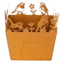 Artikel Pflanztopf, Metalldeko mit Vögeln, Übertopf, Frühling Edelrost H15,5cm