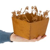 Artikel Pflanztopf, Metalldeko mit Vögeln, Übertopf, Frühling Edelrost H15,5cm