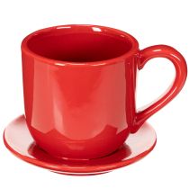 Artikel Keramik Pflanzgefäß Tasse mit Unterteller Rot 17cm