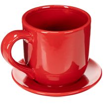 Artikel Keramik Pflanzgefäß Tasse mit Unterteller Rot 17cm