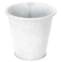 Artikel Pflanztopf mit Ornamenten, Übertopf, Metallgefäß Weiß Ø15,5cm H14,5cm