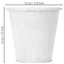 Artikel Pflanztopf mit Ornamenten, Übertopf, Metallgefäß Weiß Ø15,5cm H14,5cm