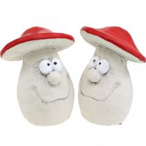 Pilze zum Dekorieren, Silvesterdeko, Waldpilz, Betondeko Rot, Weiß H10cm B12,5cm 2St