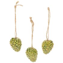 Artikel Keramik-Zapfen Anhänger Grün 5cm 3er-Set mit Naturfaser-Aufhängung