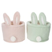 Artikel Osterkorb Set 2-teilig mit Hasenohren aus Plüsch in Rosa und Grün 18 cm