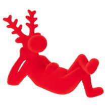 Artikel Dekofigur Rentier Kunststoff beflockt Rot liegend 24cm 2er-Set