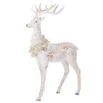 Artikel Dekofigur Hirsch aus Kunstharz mit Zapfenschmuck 49 cm Weiß-Grau