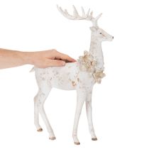 Artikel Dekofigur Hirsch aus Kunstharz mit Zapfenschmuck 49 cm Weiß-Grau