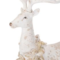 Artikel Dekofigur Hirsch aus Kunstharz mit Zapfenschmuck 49 cm Weiß-Grau