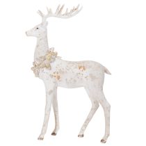 Artikel Dekofigur Hirsch aus Kunstharz mit Zapfenschmuck 49 cm Weiß-Grau