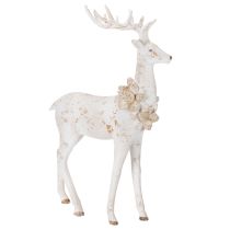 Artikel Dekofigur Hirsch aus Kunstharz mit Zapfenschmuck 49 cm Weiß-Grau