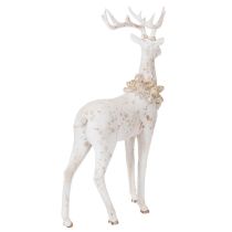 Artikel Dekofigur Hirsch aus Kunstharz mit Zapfenschmuck 49 cm Weiß-Grau