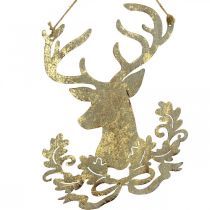 Artikel Rentier zum Hängen, Weihnachtsdeko, Hirschkopf, Metallanhänger Golden Antik-Optik H23cm 2 St