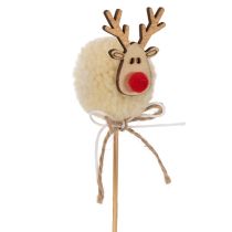 Artikel Dekostecker Rentierfigur aus Holz, Stoff und Pompom 24cm, Braun/Beige/Weiß, 12 Stück Innenbereich