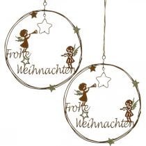 Frohe Weihnachten Schriftzug Dekoring Rost Ø19cm 2St
