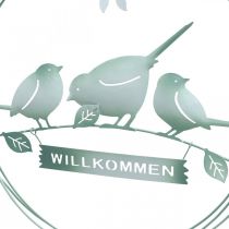 Artikel Vogeldeko zum Hängen, Willkommensschild, Metalldeko für den Frühling, Türschmuck Grün, Weiß Ø27cm 2er-Set