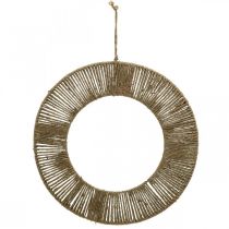 Deko-Ring zum Hängen, Wandschmuck, Sommerdeko, Ring bespannt Naturfarben, Silbern Ø39,5cm