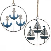 Artikel Deko Metallring zum Aufhängen Segelboote / Anker Ø18cm 2 St