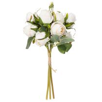 Artikel Kunstblumenstrauß Rosen 31cm Weiß mit Rosa Akzenten 3 Zweige