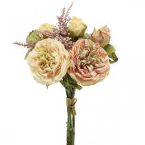 Artikel Rosen Kunstblumen im Bund Herbstbouquet Creme, Rosa H36cm