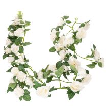 Artikel Künstliche Rosengirlande 170 cm Weiß mit Blüten und grünen Blättern