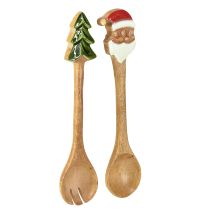 Salatbesteck aus Mangoholz 28cm set 2 Weihnachtsedition