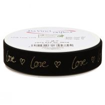 Artikel Samtband Love Herzen Schwarz Gold 25mm 18m Dekorband Floristik