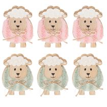 Artikel Holz Schafe Deko 11cm Rosa und Grün 6er Set für Ostern und Frühling