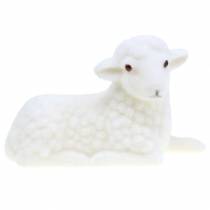 Osterdeko Lamm liegend beflockt Weiß H15cm