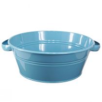 Artikel Metall Deko-Blumenschale Blau Ø33,5cm mit Griffen für Event-Dekoration