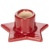 Artikel Sternförmiger Kerzenhalter aus Keramik für Stabkerzen, 8 cm, Rot, 2 Stück