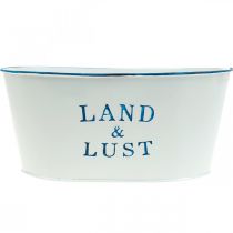 Artikel Blumenschale oval Pflanztopf Metall Weiß, Blau 26×17×12cm