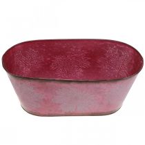 Artikel Schale mit Blattdekor, Pflanzgefäß, Herbstdeko, Metalltopf Weinrot L38cm H15cm