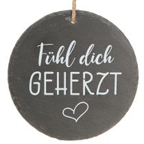 Artikel Schieferplatten Deko Rund Ø20cm - Fühl dich geherzt Hängend