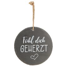 Artikel Schieferplatten Deko Rund Ø20cm - Fühl dich geherzt Hängend