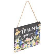 Artikel Gartenschild Schiefer 15 cm Blumenmotiv Traumgarten mehrfarbig mit Juteband