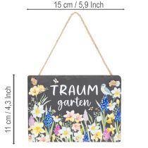Artikel Gartenschild Schiefer 15 cm Blumenmotiv Traumgarten mehrfarbig mit Juteband