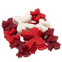 Artikel Dekoschleifen aus Holz 5 cm, Rot, Weiß, Bordeaux, 48 Stück, Weihnachtsdekoration/Bastelbedarf