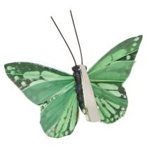 Artikel Schmetterlingsdeko aus Federn 12er Set grün 7cm für kreative Frühlingsdekoration