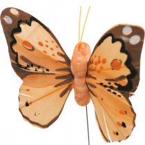 Federschmetterlingen, Deko-Schmetterlinge am Stab, Blumenstecker Rosa, Orange, Violett, Braun, Blau, Beige 6×8cm 12St