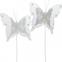 Artikel Schmetterlinge mit Perlen und Glimmer, Hochzeitsdeko, Federschmetterling am Draht Weiß
