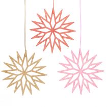 Artikel Schneeflocken Baumschmuck aus Holz in Orange, Rosa und Naturfarben, 10cm, 12er Set