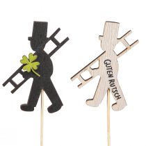 Artikel Silvester Glücksbringer Schornsteinfeger Stecker, Dekofigur Schwarz/Natur 12er-Set H7,5cm