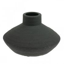 Schwarze Keramik Vase Deko Vase flach bauchig H10cm
