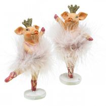Deko Schwein mit Krone Ballerina Figur Rosa 12,5cm 2St