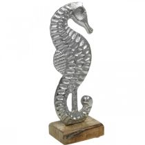 Seepferdchen zum Stellen, Meerdeko aus Metall, maritime Skulptur Silbern, Naturfarben H22cm