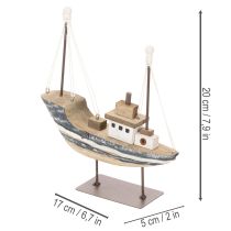 Artikel Maritimes Holzschiff mit Metallständer 20 cm mehrfarbig