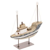 Artikel Maritimes Holzschiff mit Metallständer 20 cm mehrfarbig