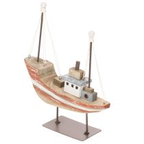 Artikel Dekoratives Holzboot Schiffsmodell 20 cm, Mehrfarbig mit Metallstandfuß